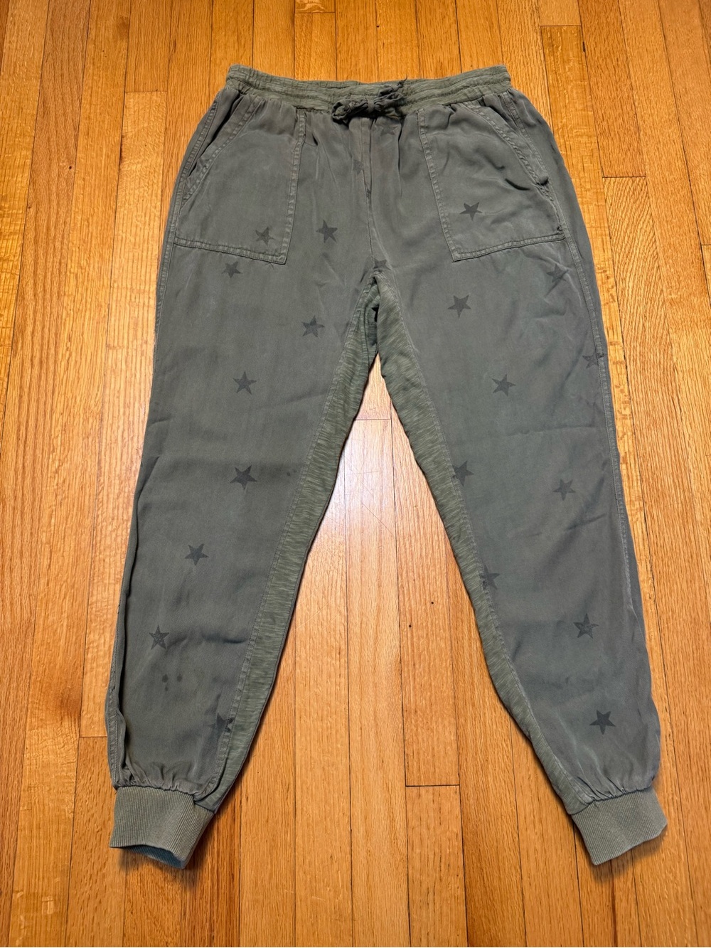 Vintage Havana Olive Green Star-Print Jogger Pants 100% Tencel Size L